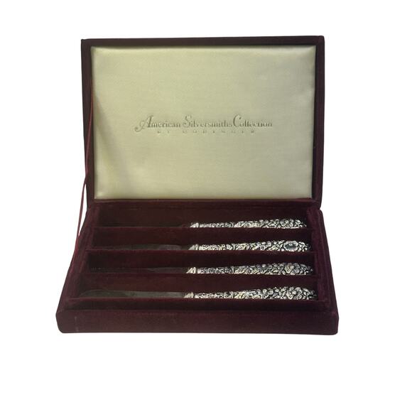 American Silversmiths Collection Godinger Silverplate Floral Spreaders w/Case-4 - Picture 1 of 7